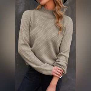 Drop Shoulder High Neck Pullover Sweater Gray